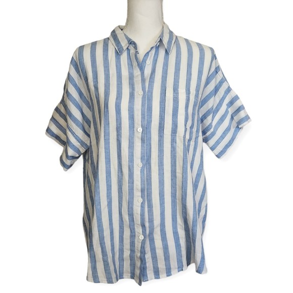 Thread & Supply Tops - Thread & Supply Seaside Shirt Button Front Striped Linen Blend Womens Medium